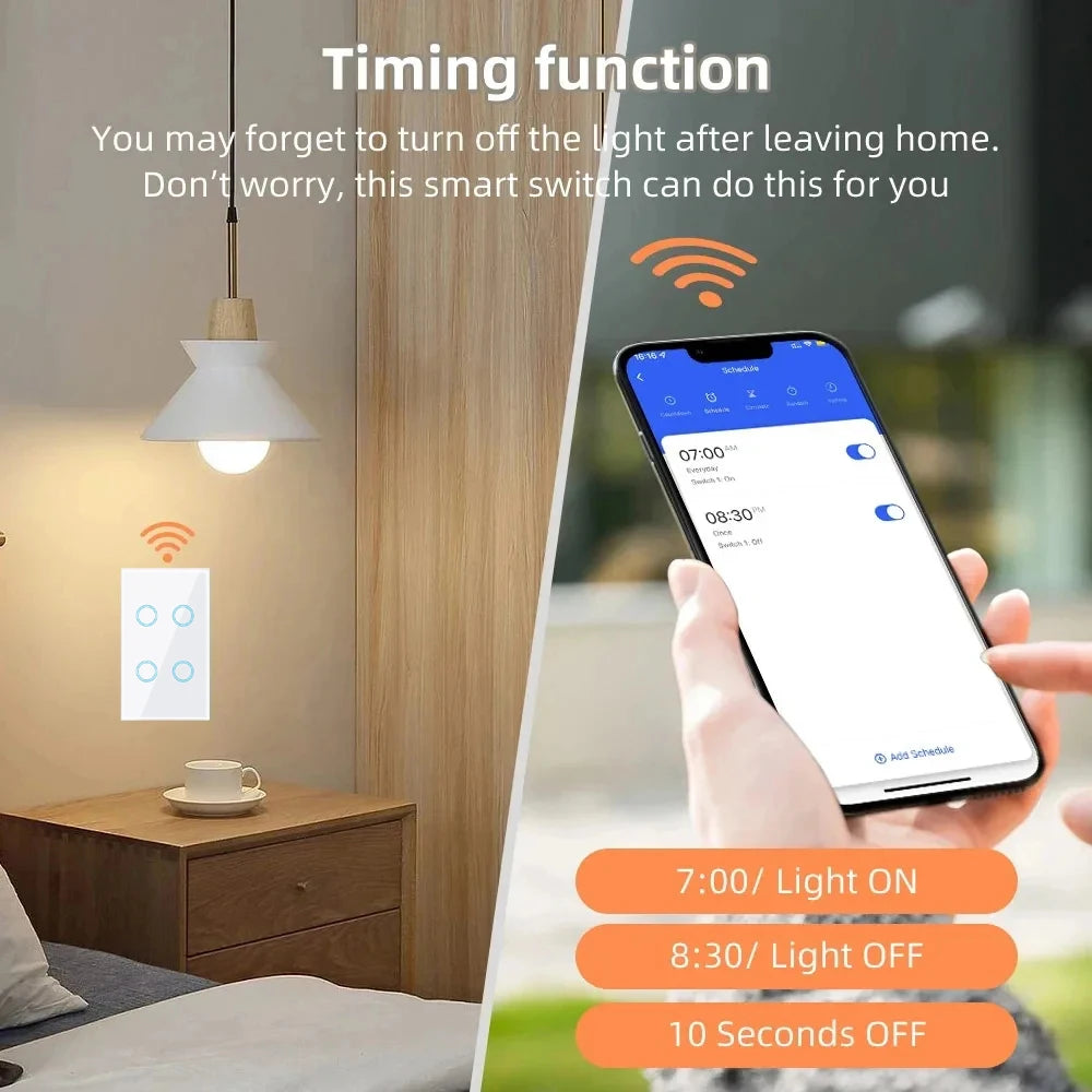 Matter Homekit Wifi Smart Light Touch Wall Switch 1 2 3 4 Gang 2-Way Control Switch Support Siri Smartthings Alexa Google Home