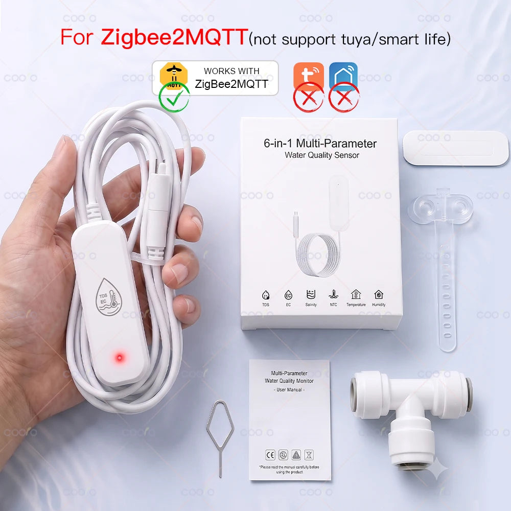 Zigbee Water Quality Tester 7 in 1 Seawater Freshwater Ec/Tds/Salinity/S.G/Ntc/Temp/Humidity Meter for Reef Aquarium Fish Tank