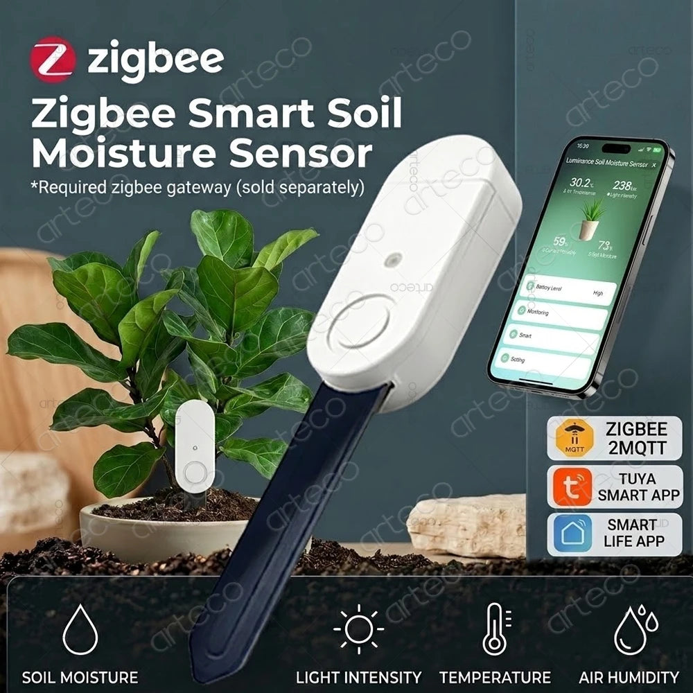 Zigbee Soil Moisture Sensor Temperature Humidity Meter Fertility Lux Light Tester for Tuya Smart Life Zigbee2Mqtt Home Assistant