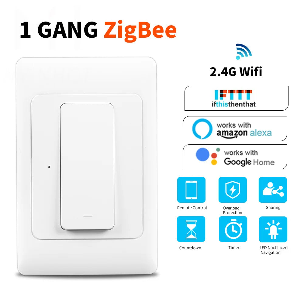 Tuya Zigbee Smart Light Wall Light Switch US/AU NO Neutral Wire Push Button Physical Remote Control Switches Alexa Google Home