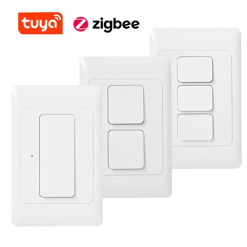 Tuya Zigbee Push Button Switches Physical Smart US AU Brazil Light Wall Switch 1/2/3Gang Timer Voice Control Google Alexa