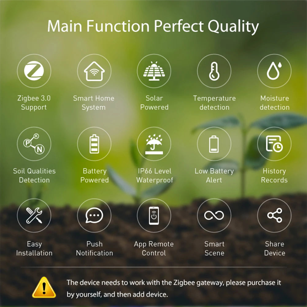 Smart Zigbee Solar Soil Sensor Planting Temperature and Humidity Meter Waterproof Thermohygrometer Wireless Soil Moisture Meter