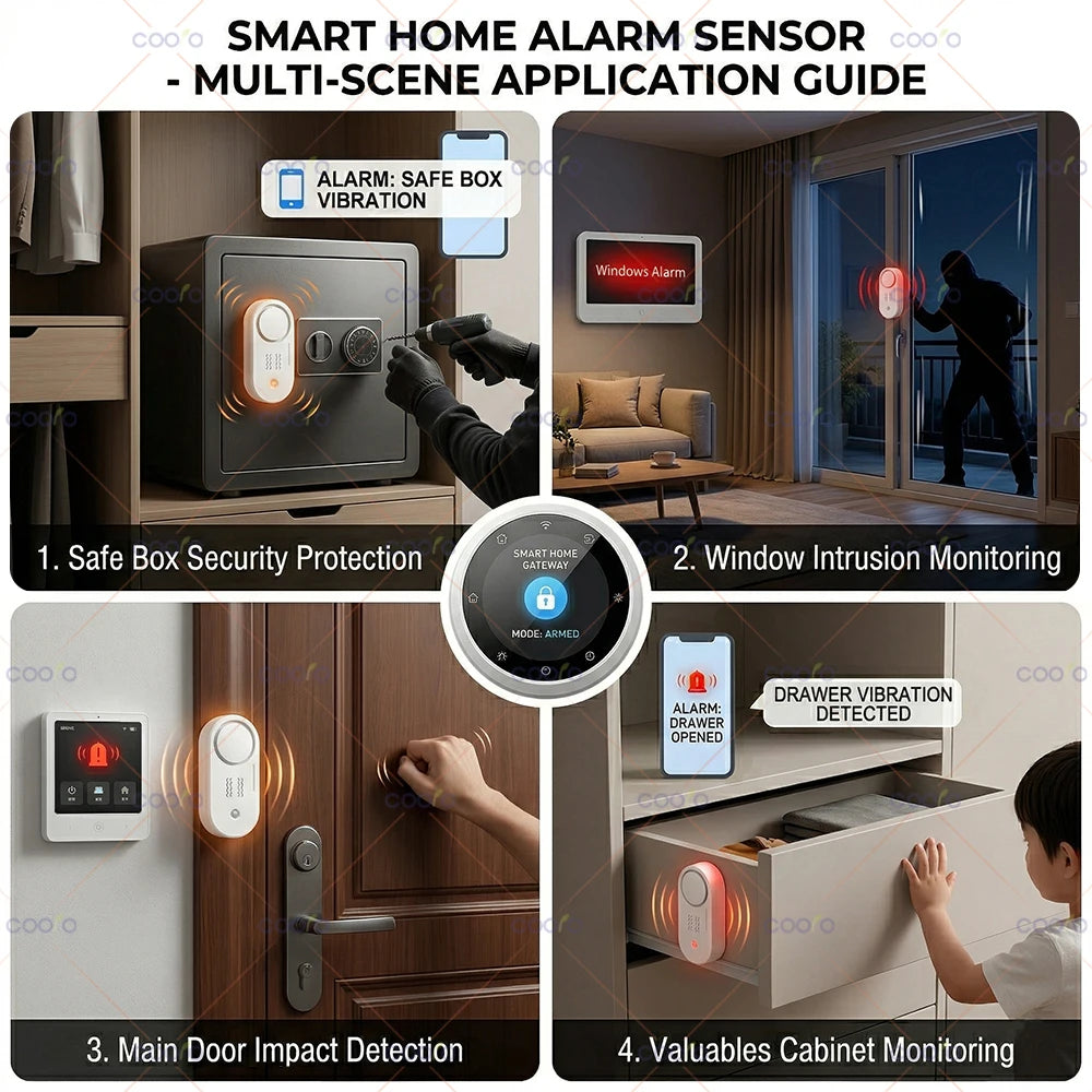 Tuya Zigbee Vibration Siren Sensor Smart Sound Light Siren Detector with 110Db Audio Alarm Rapid Detection for Home Security