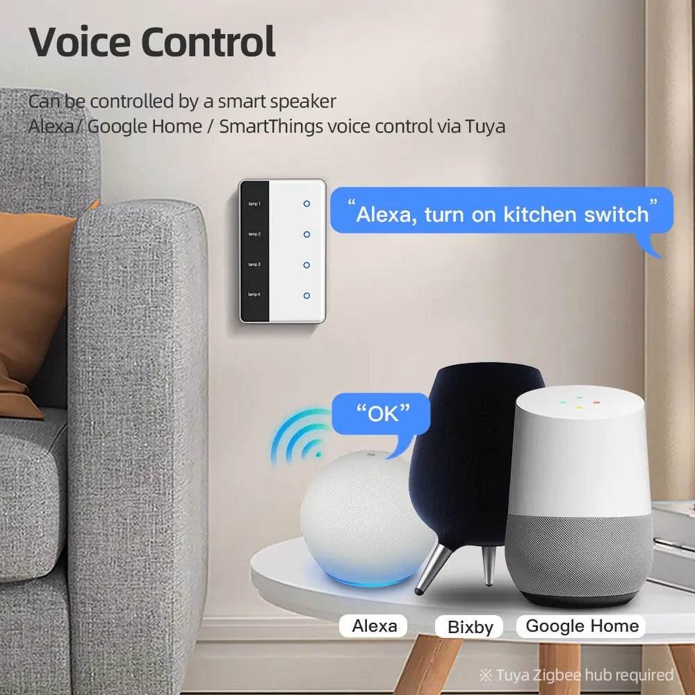 Zigbee DIY Name Switch Work with Tuya Smart Display Screen Touch Panel US Light Switch Alexa Google Home Voice Control
