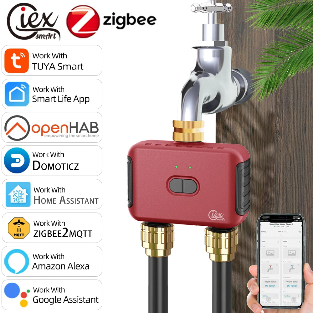 WIFI & ZIGBEE Smart 2 Zone Watering Timer Garden Automatic Irrigation System Drip Sprinkler Controller Valve Smart Life Tuya
