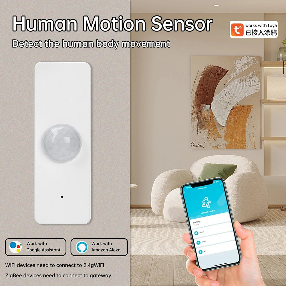 Tuya Smart WIFI Zigbee Human Motion Sensor Wireless PIR Infrared/Presence Sensing Motion Detector without Battery