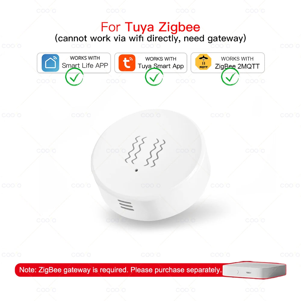 Zigbee Tuya Smart Vibration Sensor Real Time Monitor Door Window Detection Alarm Smart Home Security Protection System for Z2M