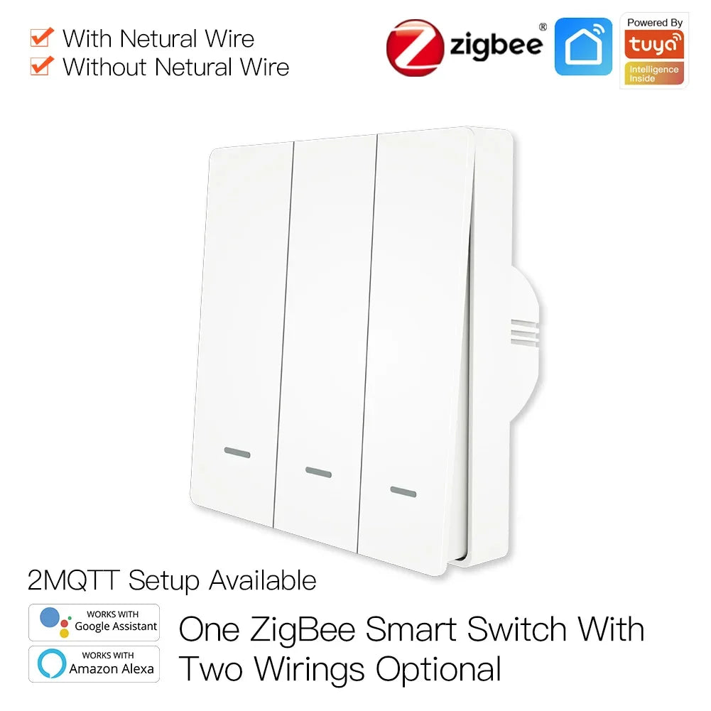 Tuya Zigbee Light Switch with Transmitter Kit No Neutral Wire No Capacitor Required Works with Alexa Google Home Smart Life