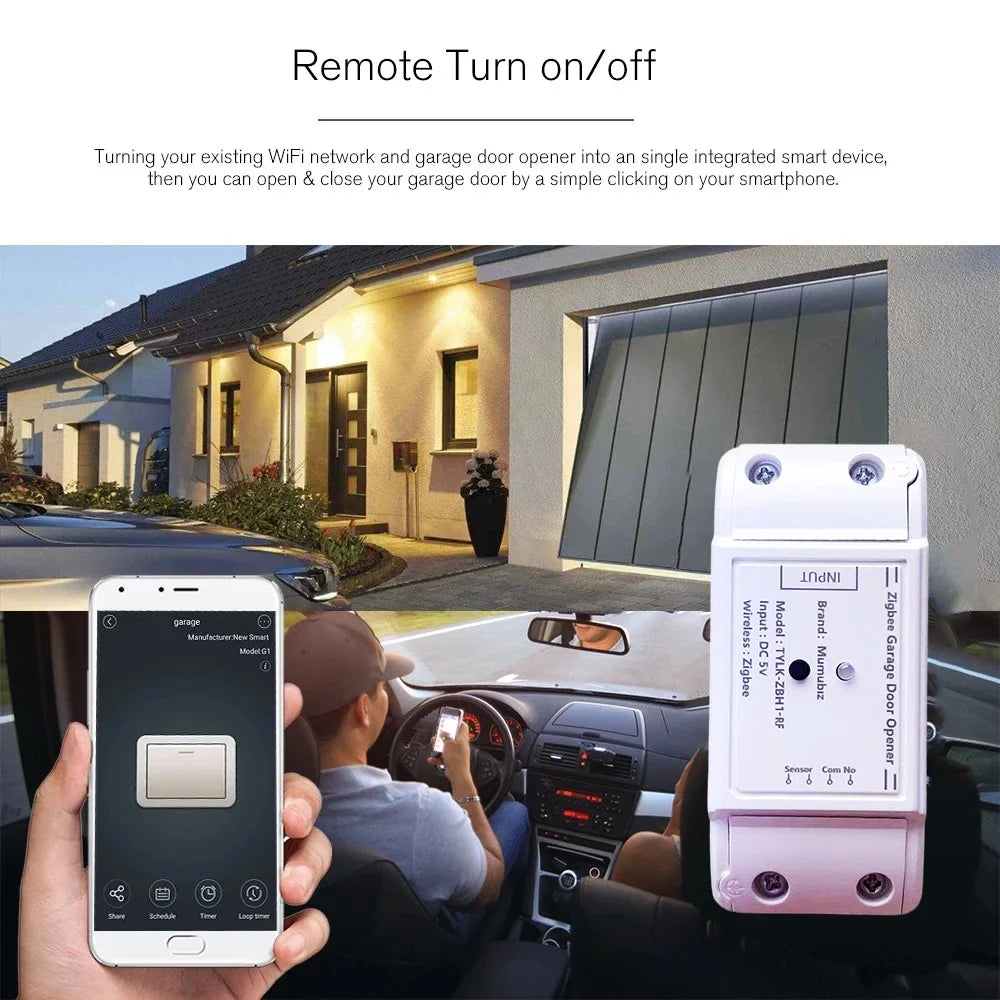 Smart Life Tuya Garage Door Opener Wifi or Zigbee Wireless Control RF433 Timer Schedule Alexa Google Assistant Compatible
