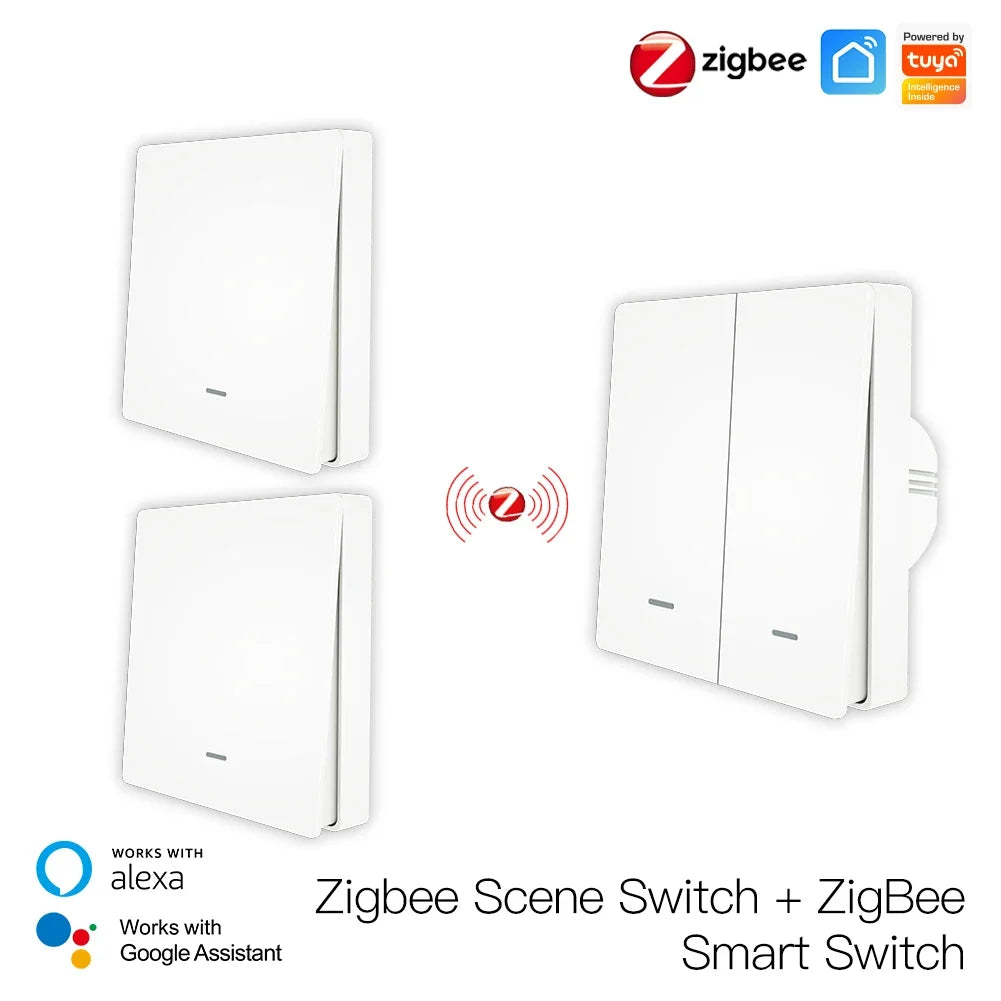 Tuya Zigbee Light Switch with Transmitter Kit No Neutral Wire No Capacitor Required Works with Alexa Google Home Smart Life