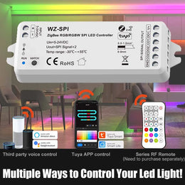 Tuya Zigbee SPI LED Controller Dimmer 5V 12V 24V WS2811 WS2812B SK6812 RGB/RGBW Addressable LED Light Tuya App for Alexa Google
