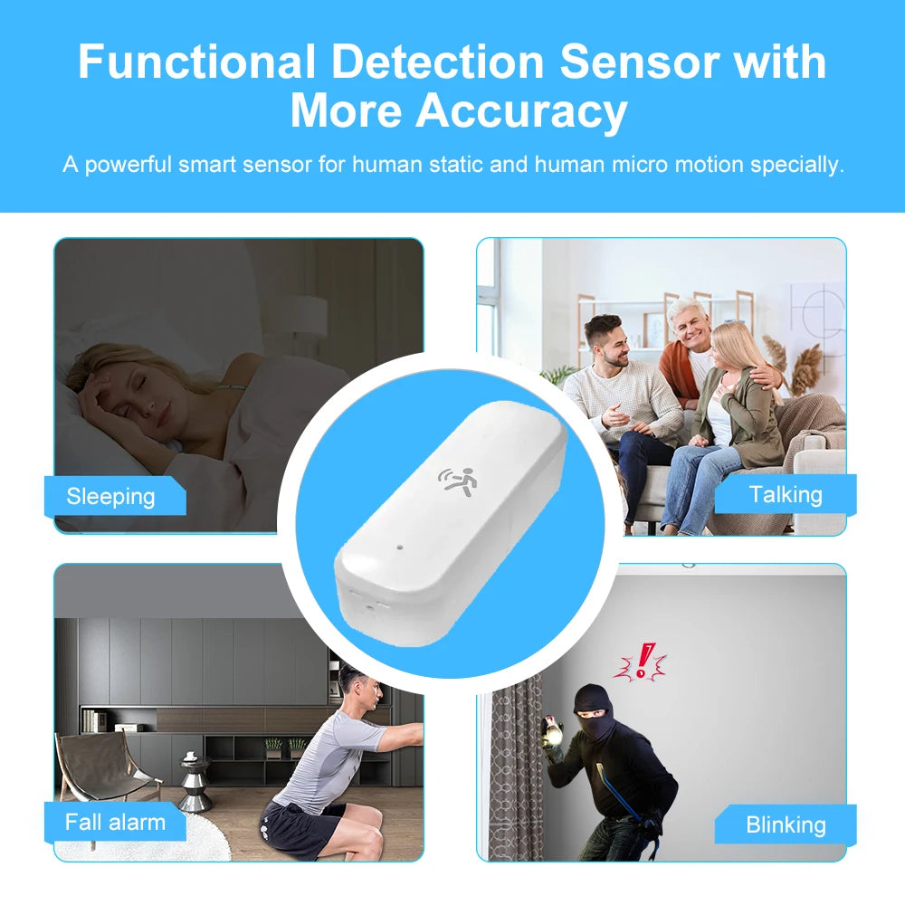 Smart Zigbee Pir Motion Sensor Radar Mmwave Temperature and Humidity Sensor Security Burglar Works with Home Assistant