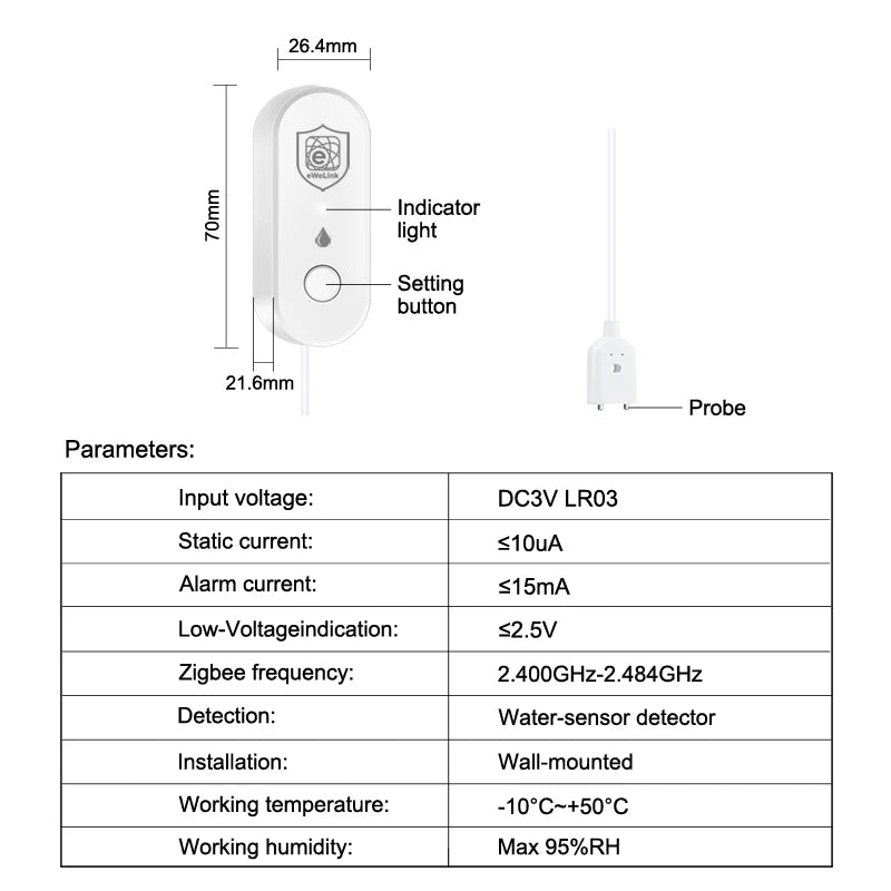 Ewelink Zigbee Water Leak Sensor Bathroom Overflow Leakage Detector Smart Home Alarm App Control Support Alexa Work with Gateway