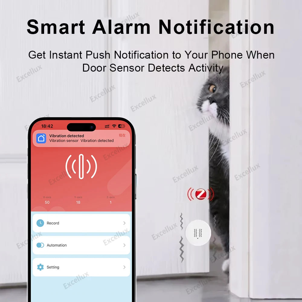 Zigbee 3.0 Smart Vibration Sensor Detection APP Notification Real-Time Motion Shock Alarm History Record Support Zigbee2Mqtt