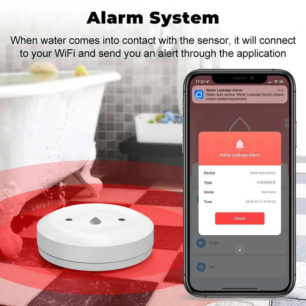 Smart Zigbee Water Sensor Flood Water Leakage Detector App Remote Monitoring Support Home Assistant Zigbee2Mqtt