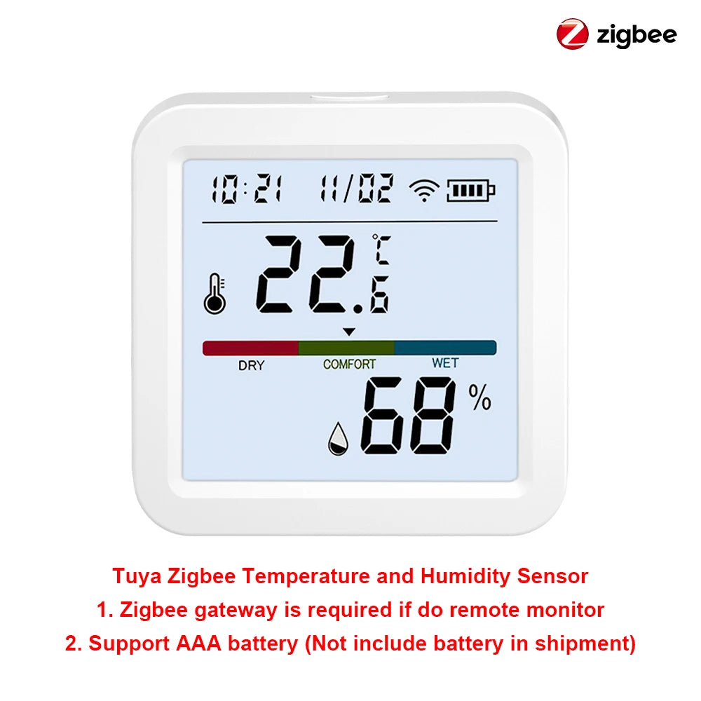 Tuya Zigbee/Wifi Temperature Humidity Sensor Home Connected Thermometer Compatible with Smart Life Alexa Google Assistant