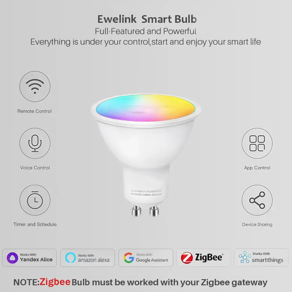 Smart Wifi Zigbee LED Light Bulb GU10 Dimmable RGBCW Led Lamp for Ewelink APP Alexa Google Home Yandex Smartthings