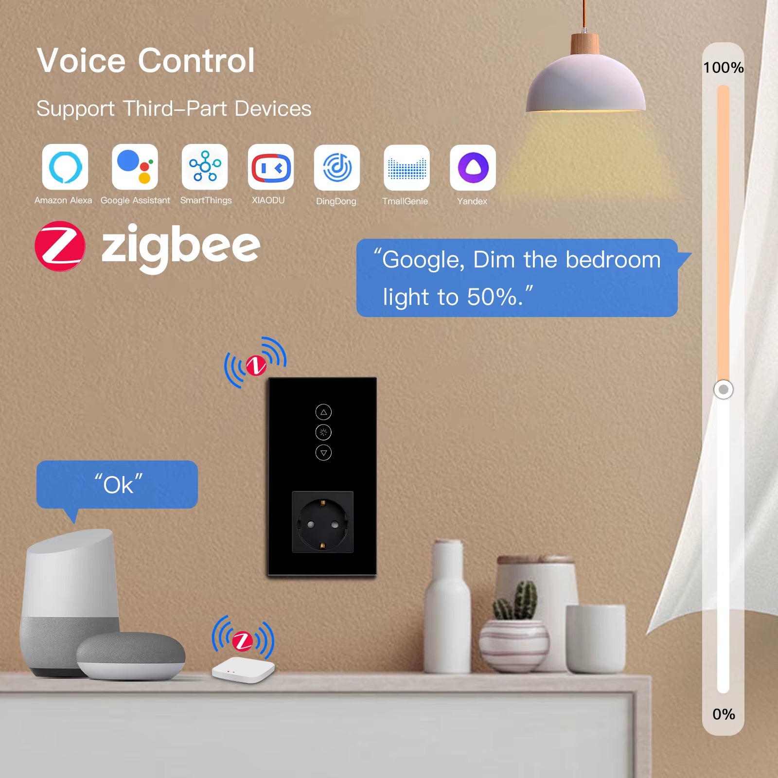 Zigbee Dimmer Switches Tuya APP Control Smart LED Dimmable Series Glass Google Alexa Smart Dimmer Touch Switches Black
