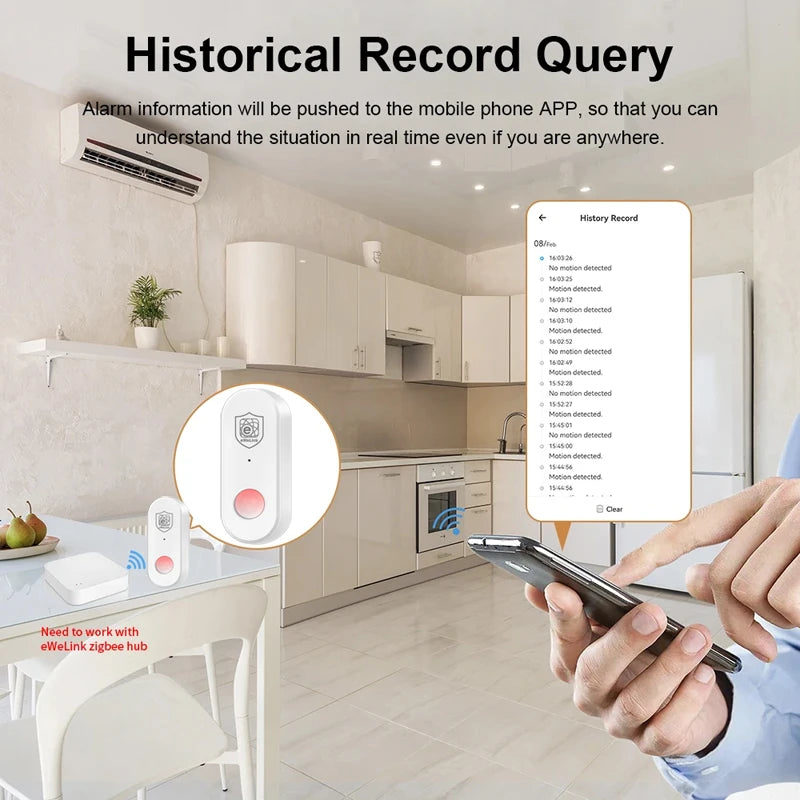 Ewelink Zigbee Human Motion Detector PIR Infrared Sensor Smart Home Security Alarm APP Remote Control Works with Zigbee Gateway