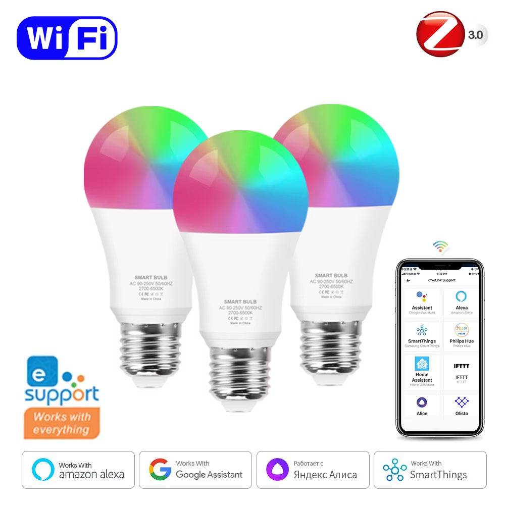 Ewelink Wifi/Zigbee E27 Led Light Bulb RGB CW WW Smart Lamp Works with Alexa, Google Home, Alice, Smartthings