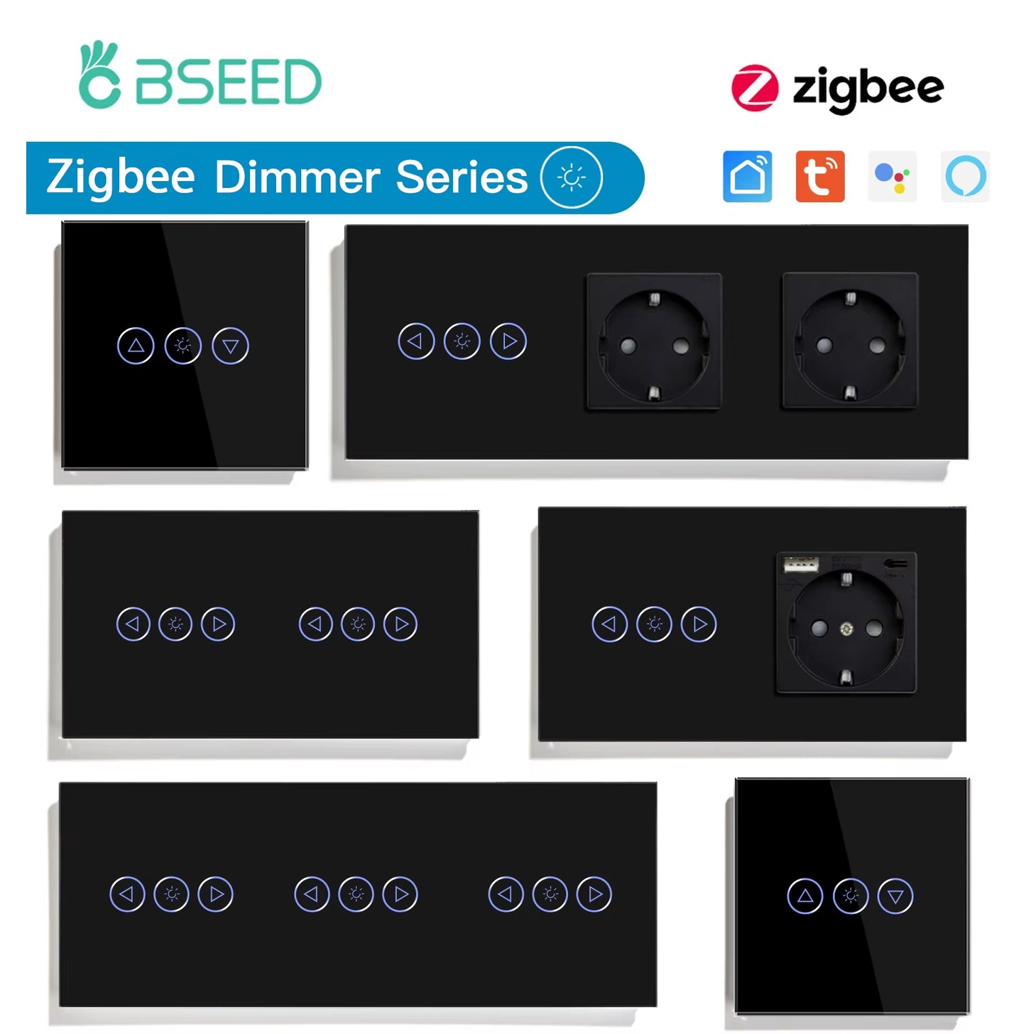 Zigbee Dimmer Switches Tuya APP Control Smart LED Dimmable Series Glass Google Alexa Smart Dimmer Touch Switches Black