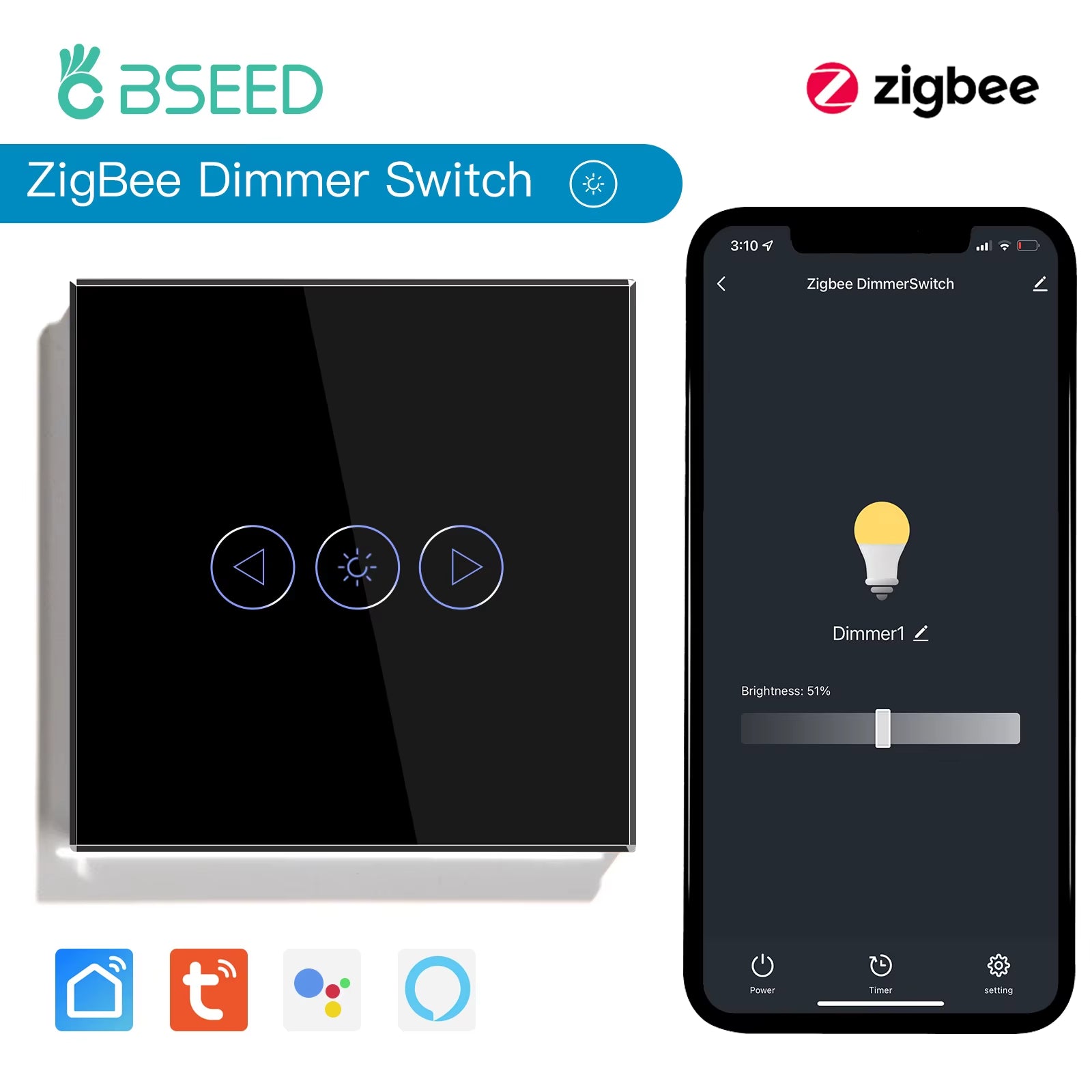 Zigbee Dimmer Switches Tuya APP Control Smart LED Dimmable Series Glass Google Alexa Smart Dimmer Touch Switches Black