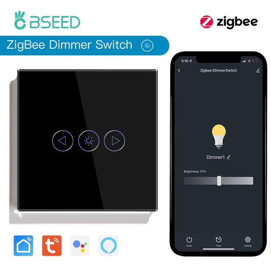 Zigbee Dimmer Switches Tuya APP Control Smart LED Dimmable Series Glass Google Alexa Smart Dimmer Touch Switches Black