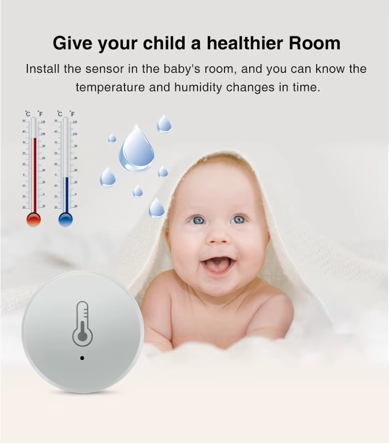 Tuya Zigbee Temperature and Humidity Sensor Voice Control Intelligent Home Hygrometer Real-Time Monitoring Voice without Battery