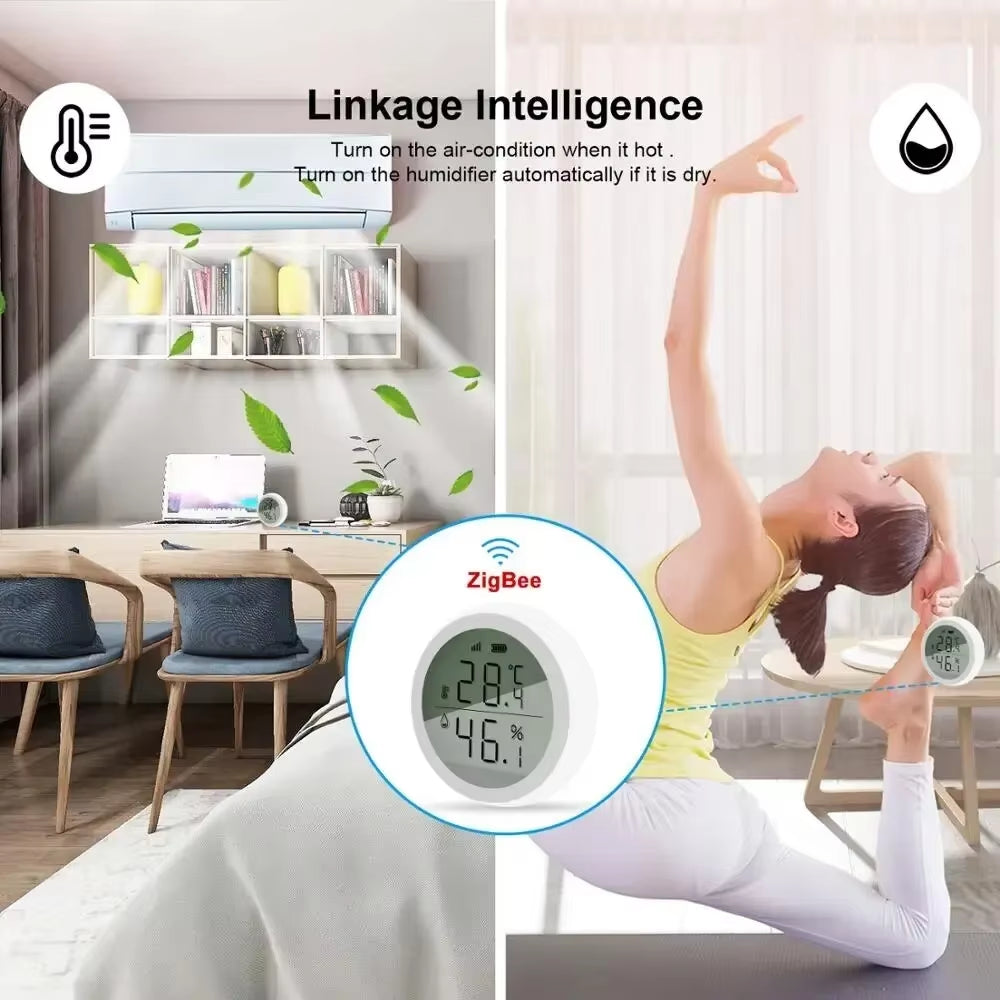 Tuya Smart Zigbee Thermometer Home Indoor and Temperature Humidity Sensor with LCD Display APP Voice Control