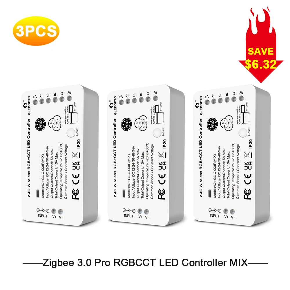 Zigbee3.0 LED Strip Controller RGBCCT Pro RGB White Light Mix Blend Homey Alexa Tuya Smartthings App RF Remote Control