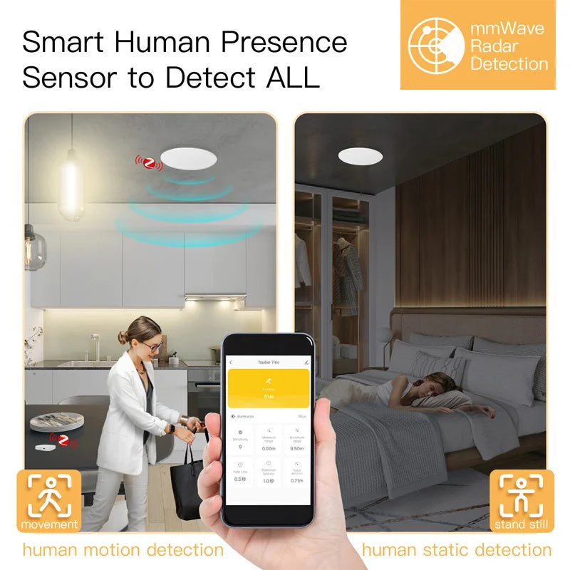 Zigbee Wifi Graffiti Smart Home Human Presence Sensor Ceiling PIR Motion Static Breath Detection APP Remote Control Monitor
