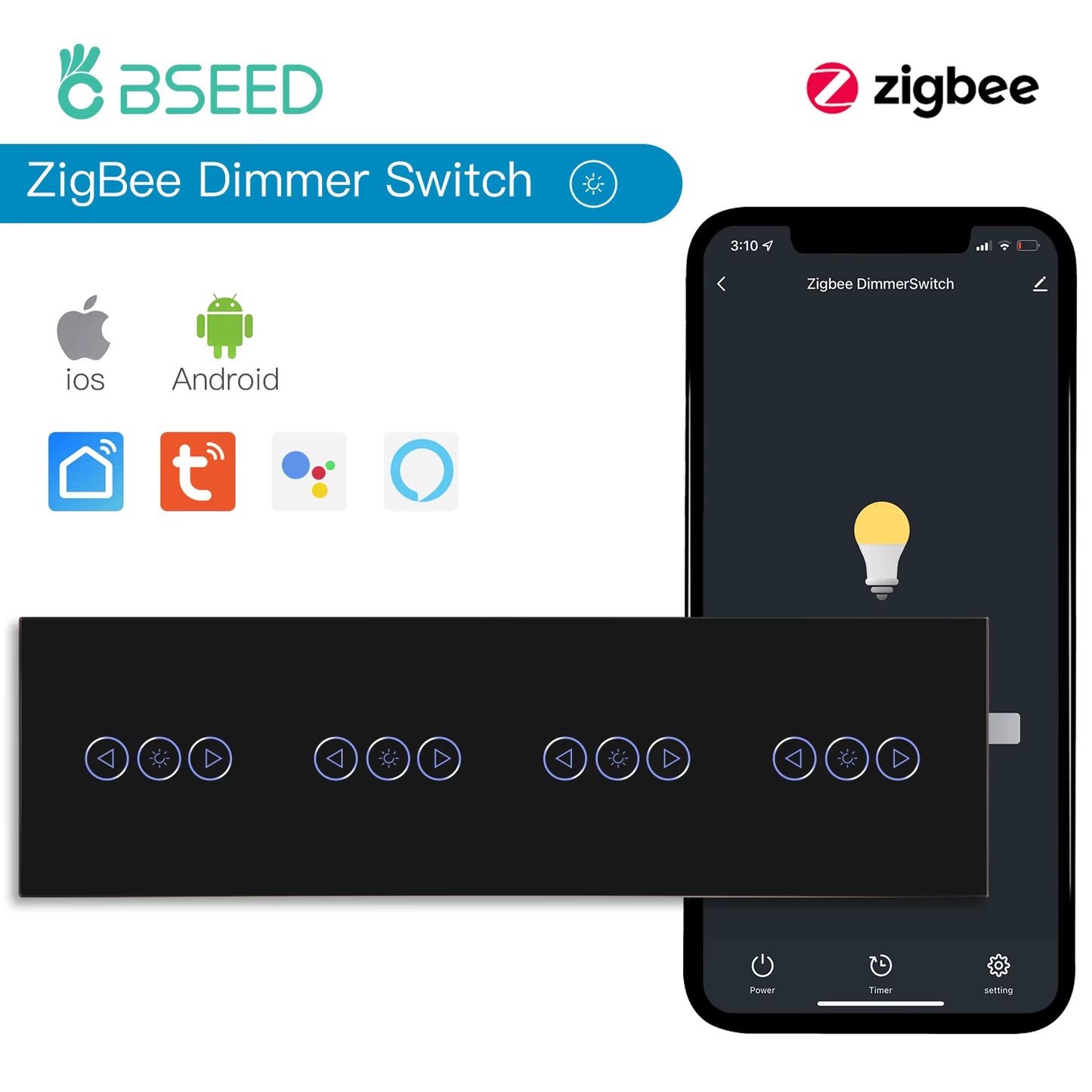 Zigbee Dimmer Switches Tuya APP Control Smart LED Dimmable Series Glass Google Alexa Smart Dimmer Touch Switches Black