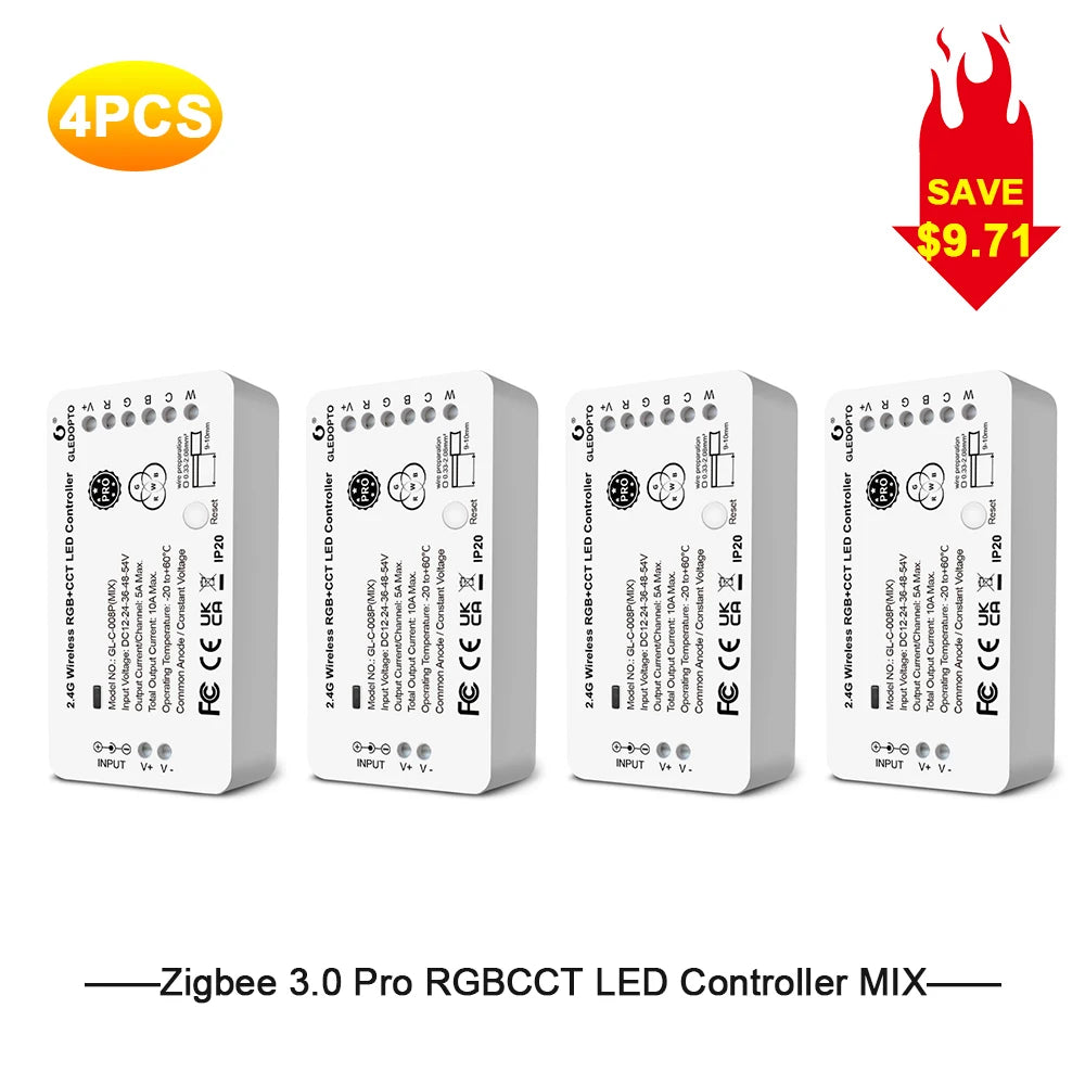 Zigbee3.0 LED Strip Controller RGBCCT Pro RGB White Light Mix Blend Homey Alexa Tuya Smartthings App RF Remote Control