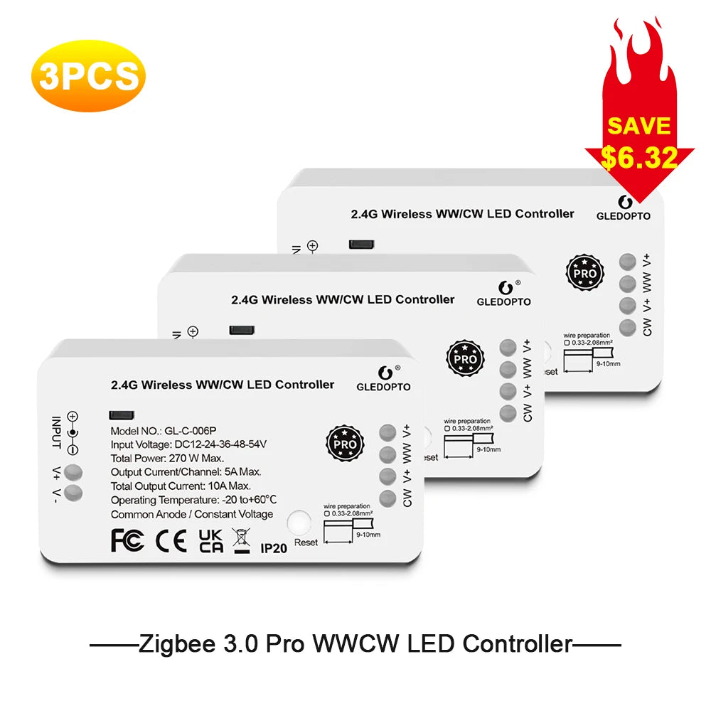 Zigbee 3.0 Smart Pro WW/CW Controller Warm Cold White Light Work with Smartthings APP Alexa Echo plus 2.4G RF Remote