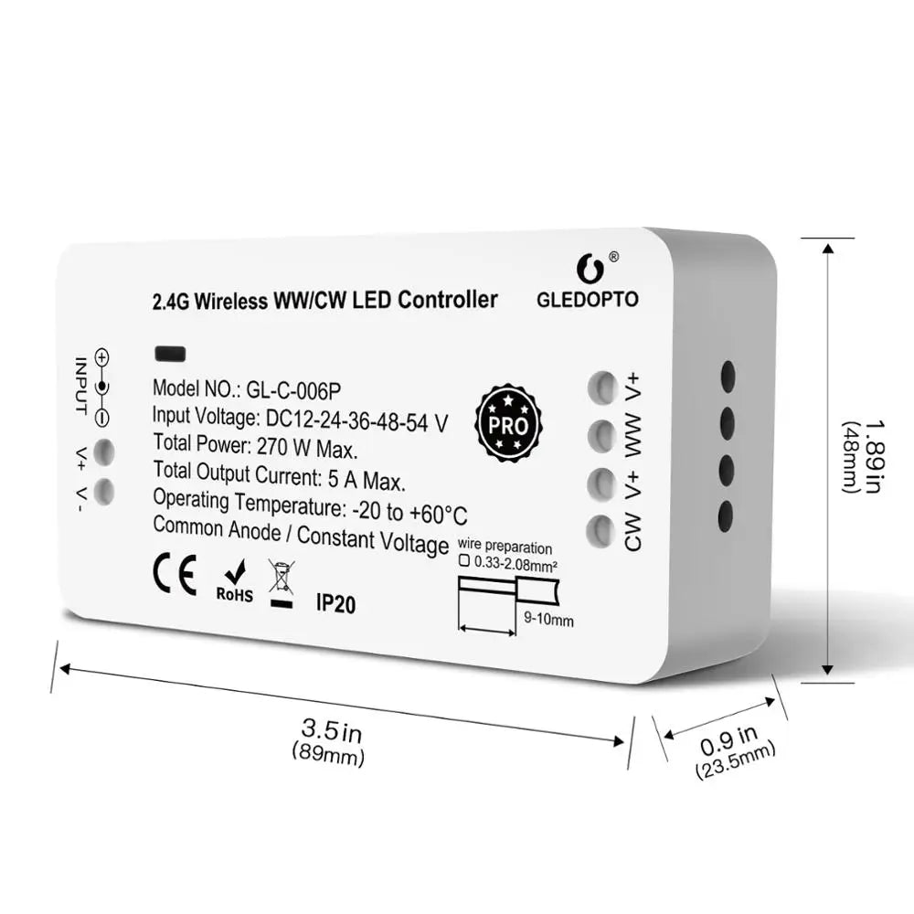 Zigbee 3.0 Smart Pro WW/CW Controller Warm Cold White Light Work with Smartthings APP Alexa Echo plus 2.4G RF Remote