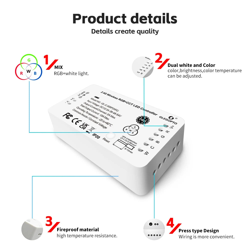 Zigbee3.0 LED Strip Controller RGBCCT Pro RGB White Light Mix Blend Homey Alexa Tuya Smartthings App RF Remote Control