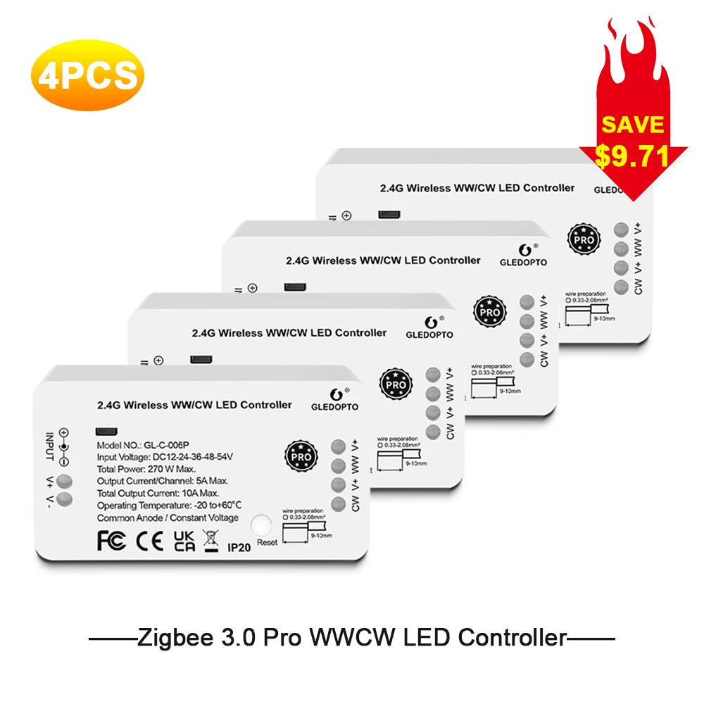 Zigbee 3.0 Smart Pro WW/CW Controller Warm Cold White Light Work with Smartthings APP Alexa Echo plus 2.4G RF Remote