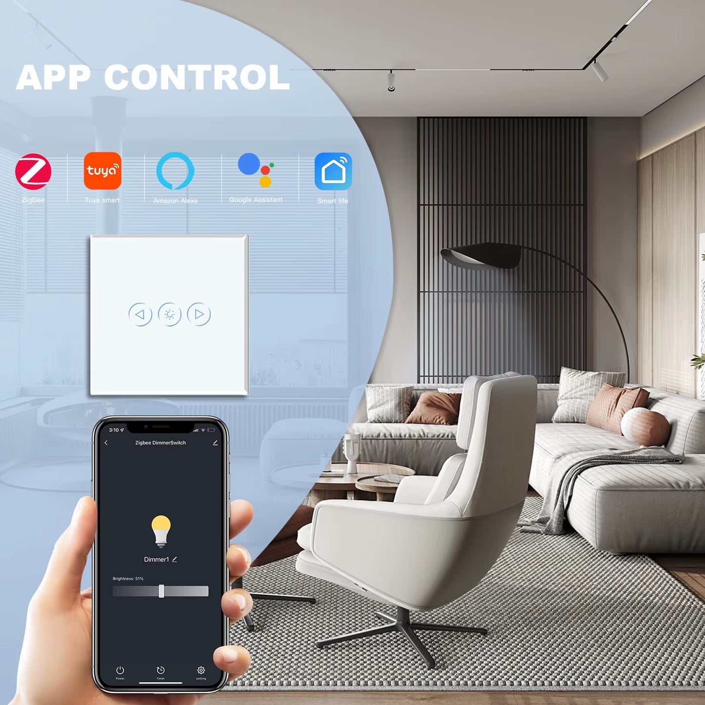 Zigbee Dimmer Switches Tuya APP Control Smart LED Dimmable Series Glass Google Alexa Smart Dimmer Touch Switches Black
