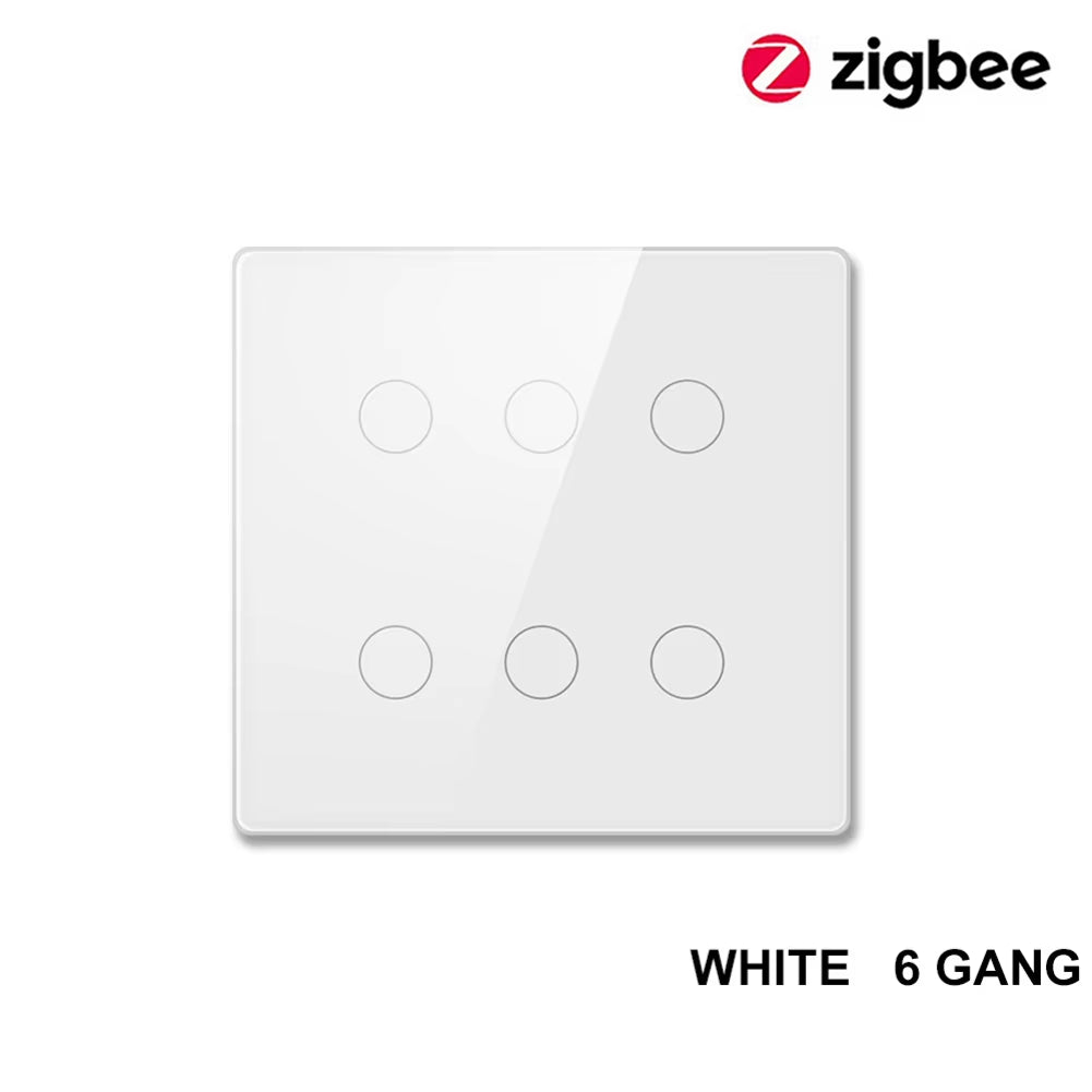 1 2 3 4 Gang Tuya Zigbee Smart Light 2-Way Control Touch Wall Switch With/No Neutral Wire Smart Life via Alexa Google Home Alice