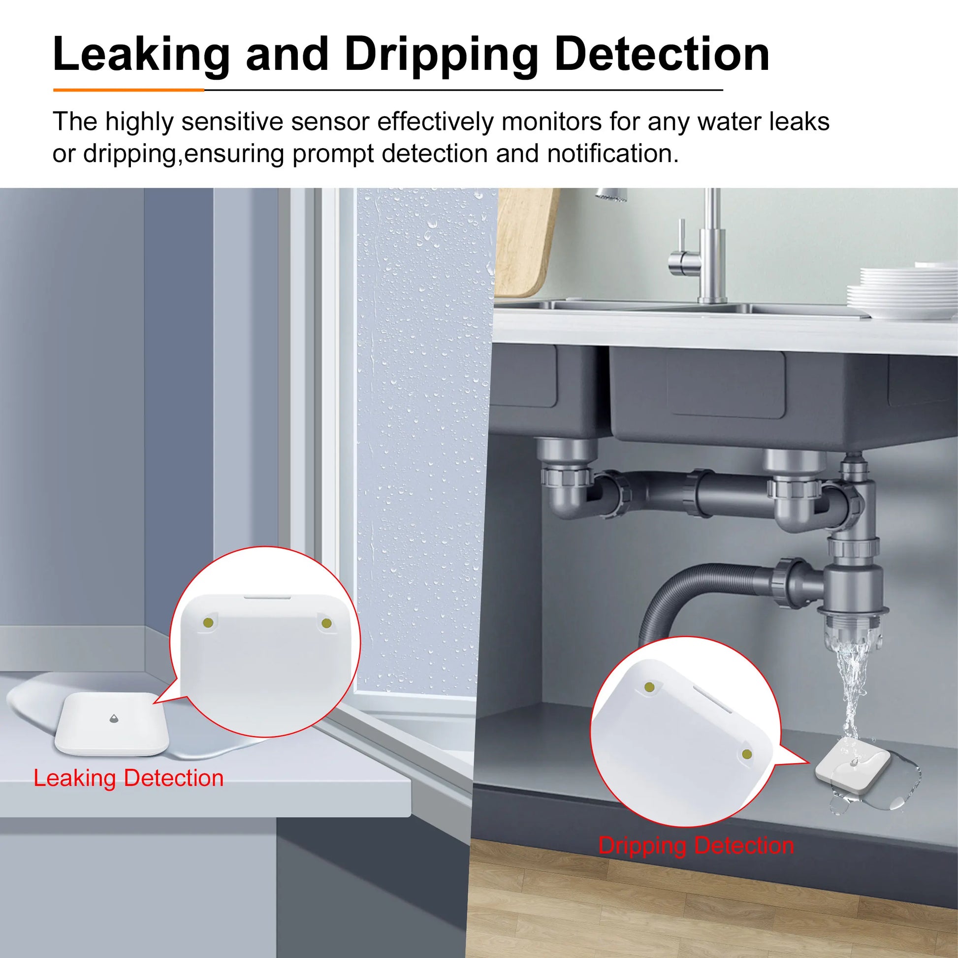 Smart Zigbee 3.0 Water Leak Detector Wireless Water Leakage Sensor for Home Overflow Monitoring Work with Home Assistant