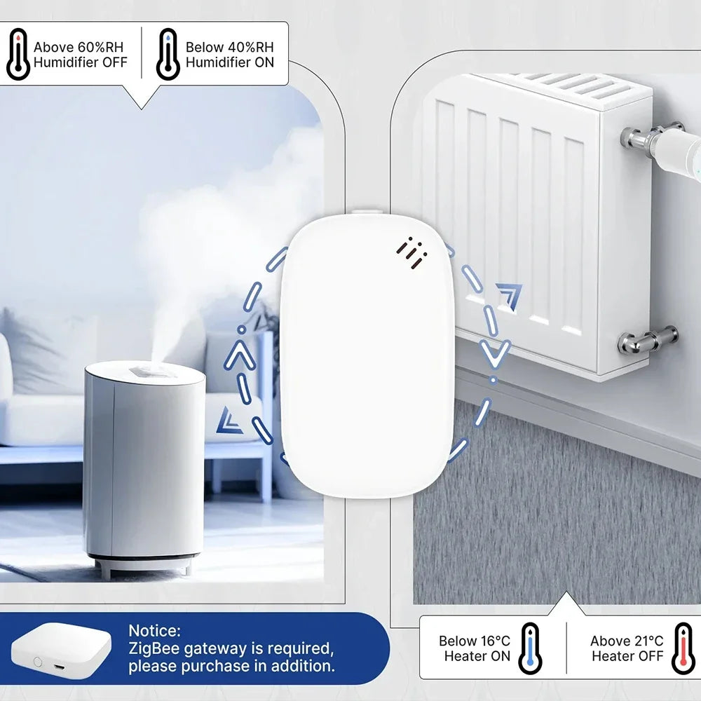 Tuya Zigbee Smart Temperature and Humidity Sensor Detector Battery Powered Zigbee Hub App Monitoring Work with Alexa Google Home