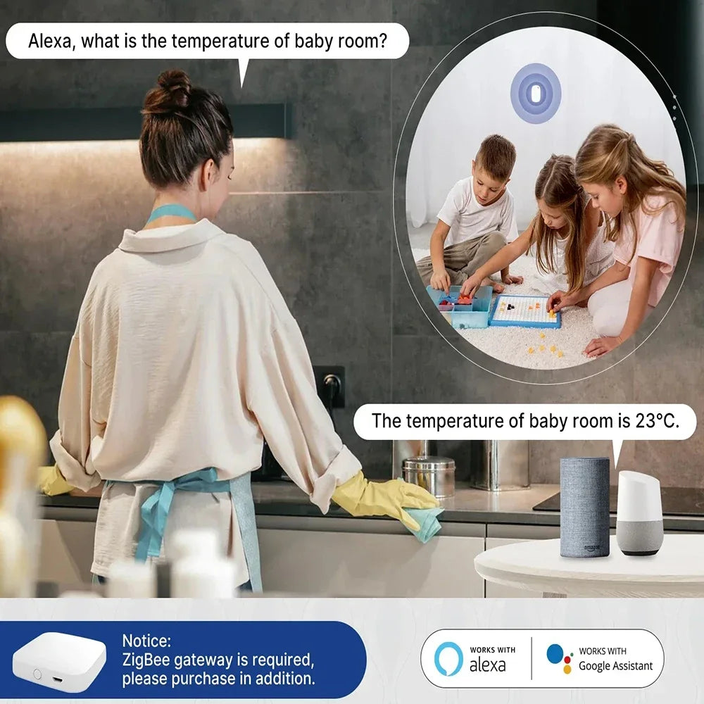 Tuya Zigbee Smart Temperature and Humidity Sensor Detector Battery Powered Zigbee Hub App Monitoring Work with Alexa Google Home
