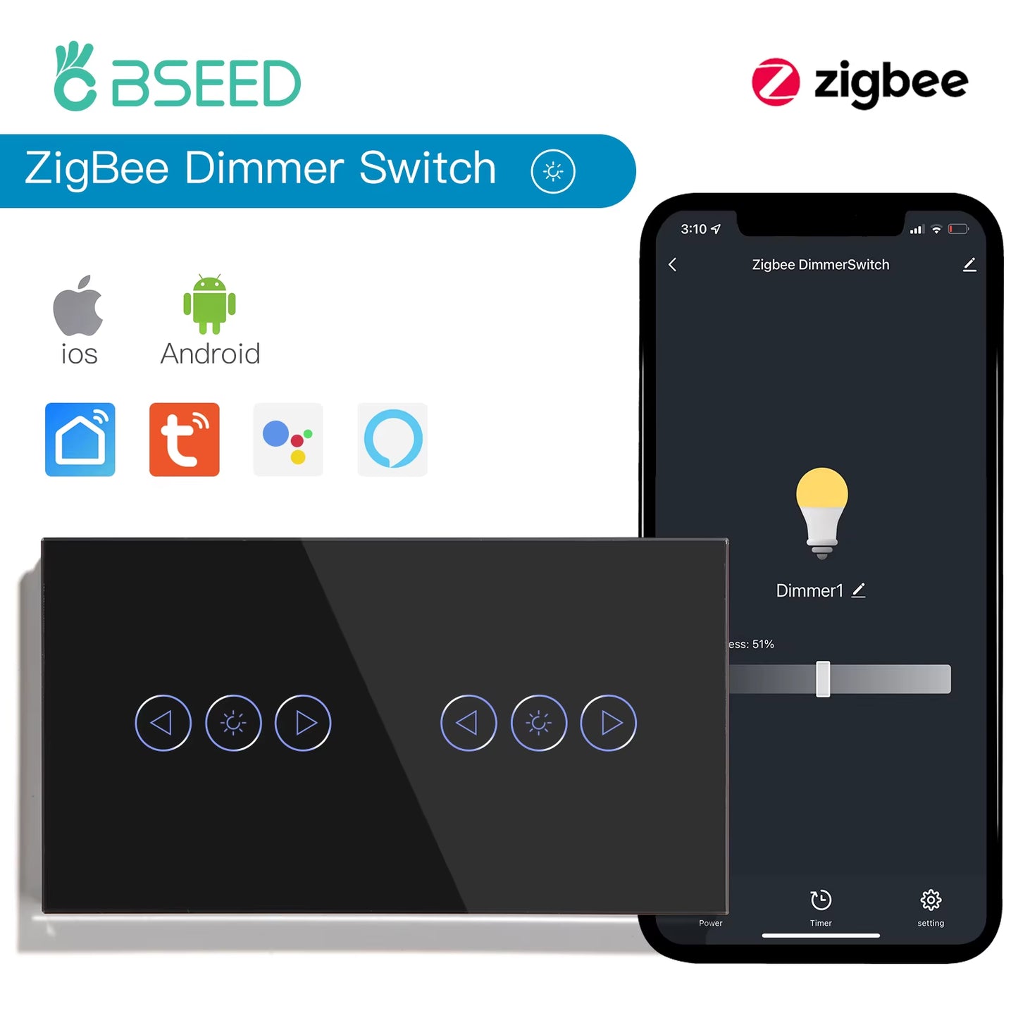 Zigbee Dimmer Switches Tuya APP Control Smart LED Dimmable Series Glass Google Alexa Smart Dimmer Touch Switches Black