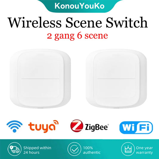 Tuya Zigbee WiFi Smart Switch Push Button 2Gang 6Scene Wireless Scenario Switch Smart Home Remote Control Automation Residential