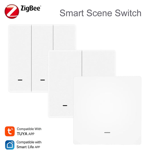 Tuya Zigbee 3.0 Smart Scene Button Switch 1/2/3 Gang Smart Home Wireless Push Remote Controller Battery Powered Devices Linkage