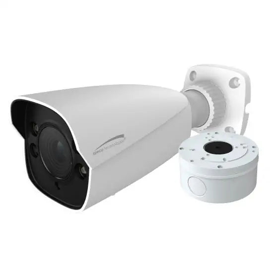 Speco IP Bullet Camera With Analytics and Junction Box, 2MP, H.265, 2.8-12mm Varifocal Lens, White Housing