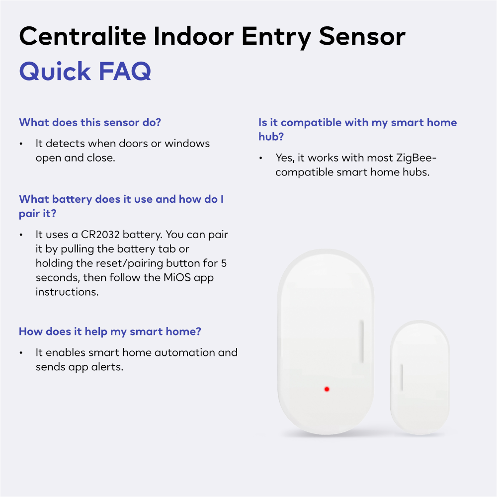 Centralite Indoor Entry Sensor — quick FAQ