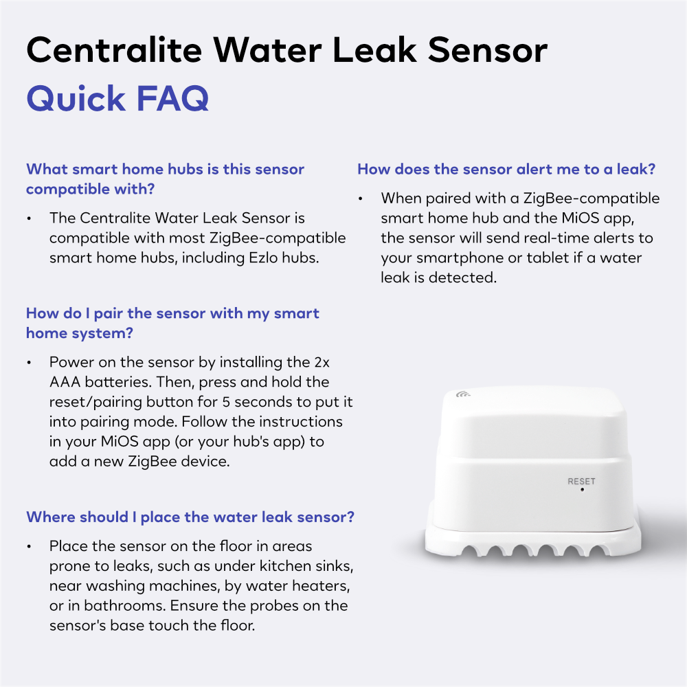Centralite Water Leak Sensor — quick FAQ