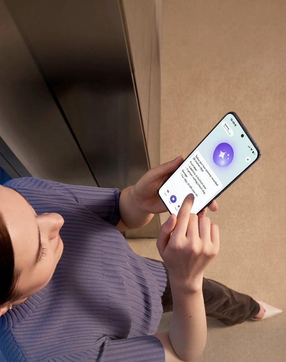 A woman reading an Ezlo Protect AI summary on her phone