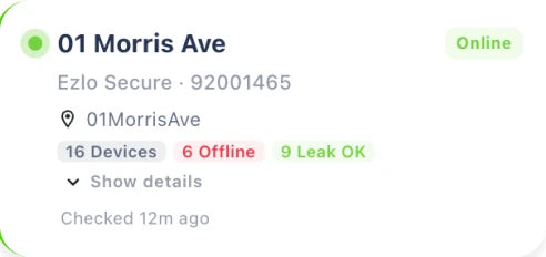 Location card back online: 16 devices, leak OK